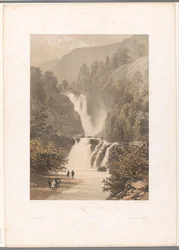 Escursionisti con vista sulla cascata di Reichenbach (serie: Vedute della Svizzera e della Savoia)