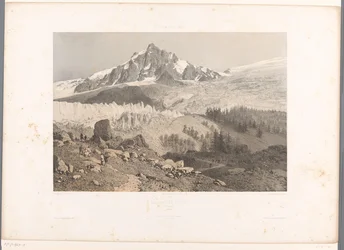 Veduta del ghiacciaio dei Bossons nella valle di Chamonix (Gezichten in Zwitserland en Savoye, La Suisse et la Savoie)