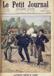 Tentativo di assassinio di Fernand Labori, uno degli avvocati che difendevano Alfred Dreyfus al suo secondo processo a Rennes "Le Petit Journal", agosto 1899