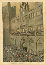 Illustrazione di Eugene Damblans (1865-1945) in Le Pelerin, 23/06/07 - Il dottor Ferroul, sindaco di Narbonne, dà il segnale delle dimissioni - Sociale, Architettura Urbana, Vino, Rivolte, Crisi del Vino, Rivolta dei vignaioli, Narbonne, Sindaco