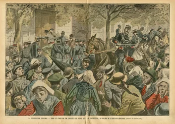 Illustrazione di Eugene Damblans (1865-1945) in Le Pèlerin, 27/10/07 - La persecuzione continua in Finistère, i curati del loro presbiterio sono espulsi in mezzo all