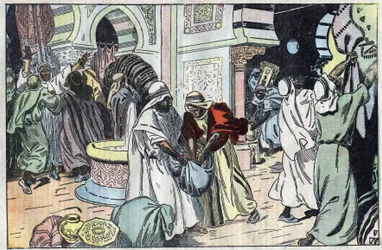 I Wahabiti, dopo aver preso La Mecca, saccheggiarono il palazzo del re Hussein. Illustrazione di Damblans. In "Le Pelerin" del 2 novembre