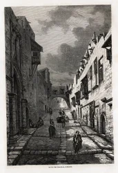 La rue des chevaliers, a Rodi, disegno di Eugene Flandin, per illustrare il suo viaggio nell