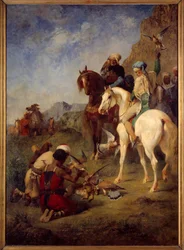 Caccia al falcone in Algeria: la cura. Dipinto di Eugène Fromentin