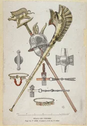 Accessori del guerriero gallico: stendardo decorativo, elmo e corno da guerra (carnyx) - in "Cahiers d