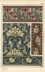 Giacinto, Narcissus jonquilla, come motivo decorativo in carta da parati e tessuti