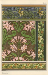 Giunchiglia, Narcissus jonquilla, come motivo di design in carta da parati e tessuti