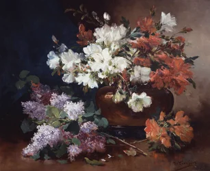 Natura morta con lillà. Dipinto di Eugene Henri Cauchois (1850-1911) Collezione privata.