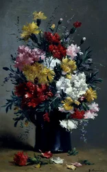 Natura morta con garofani. Dipinto di Eugene Henri Cauchois (1850-1911) Collezione privata.