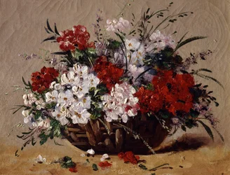 Cesto di fiori estivi. Dipinto di Eugene Henri Cauchois (1850-1911) Collezione privata.