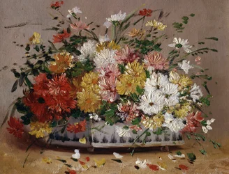 Vaso di fiori estivi (margherite). Dipinto di Eugene Henri Cauchois (1850-1911) Collezione privata.
