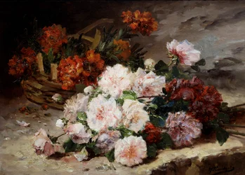 Rose e chiodi di garofano. Dipinto di Eugene Henri Cauchois (1850-1911) Collezione privata.