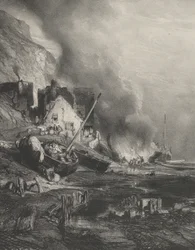 Rimessa in sesto di una nave a bassa marea, 1833