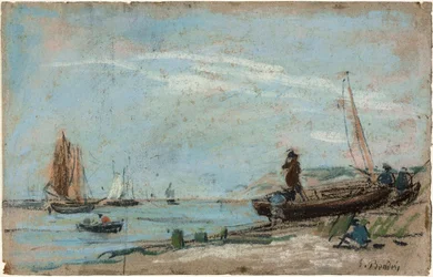 Spiaggia con Barche da Pesca (recto); Paesaggio con Contadino che Ara un Campo (verso)