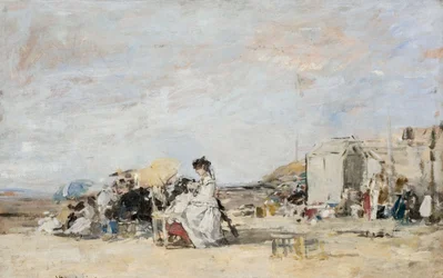Signora in bianco sulla spiaggia di Trouville