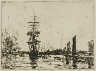 Paesaggio marino con barche