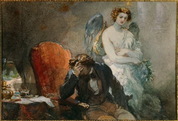 La notte di ottobre. Illustrazione delle opere di Alfred de Musset (1810-1857). Acquerello di Eugene Louis Lami (1800-1890) XIX secolo Malmaison, museo del castello