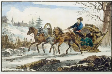 La slitta a cavallo, con riparo per viaggiatore