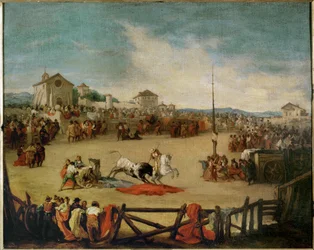 Corrida in un villaggio (dipinto su tela)