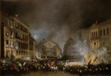 Episodio della Rivoluzione del 1854 a Puerta del Sol a Madrid