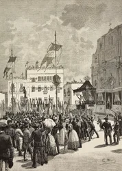 Inaugurazione del monumento a Vittorio Emanuele II alla presenza di Umberto I, statua di Eugenio Maccagnani, Lecce, Italia