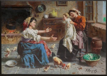 Incontro tra due donne e un bambino
