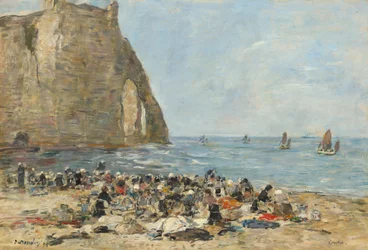 Lavandaie sulla spiaggia di Etretat