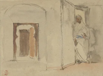 Arabo davanti alla porta della sua casa