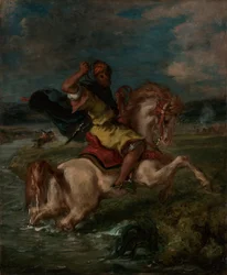Cavaliere marocchino che attraversa un guado