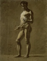 Nudo Maschile Accademico in Piedi (recto); Schizzo del Braccio Superiore (verso)