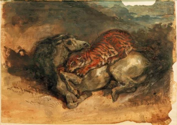 Tigre che attacca un cavallo