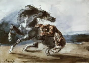 Tigre che attacca un cavallo selvaggio