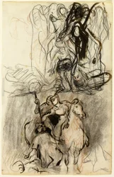 Due schizzi; Cavalieri armati e figura a terra