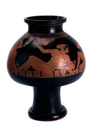 Psykter a figure rosse con scena di simposio, Antica Grecia