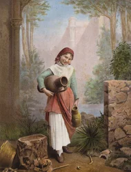 Ragazza italiana che raccoglie acqua
