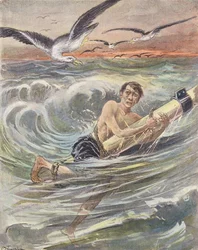 Un marinaio naufrago (litografia a colori)