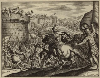 Abimelech che attacca la torre di Thebez (incisione)