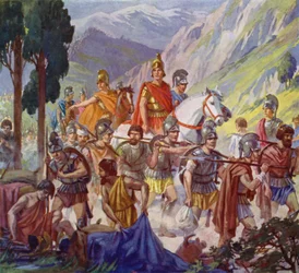 Alessandro Magno in Asia centrale, IV secolo a.C. (litografia a colori)