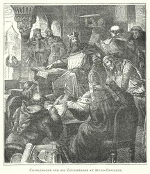 Carlo Magno e i suoi consiglieri ad Aix-la-Chapelle (incisione)