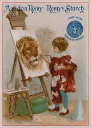 Bambino che dipinge la testa di un leone