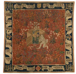 Arazzo Millefiori raffigurante verzura, scudo d