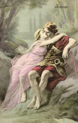 Giovane romano e ragazza (litografia a colori)