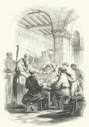 San Eligio che serve cibo ai poveri (incisione)
