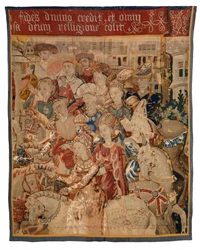 Frammento di arazzo con dame e gentiluomini a cavallo, o Paride che ritorna con Elena, o Il Ritorno dalla Campagna