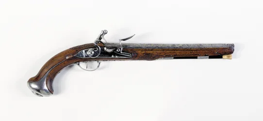 Coppia di pistole da sella con montatura in acciaio Lafayette-Washington, c.1775-76