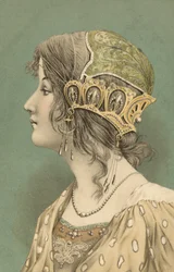 Donna con cappellino (litografia a colori)