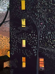 Retro degli edifici di notte a Brooklyn (arte digitale)