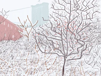 Uccello nella neve, Brooklyn Bridge Park (arte digitale)
