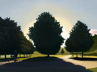 Ciclista, alba, Hyde Park (arte digitale)