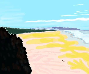 Cane sulla spiaggia, Cliff House, San Francisco (arte digitale)
